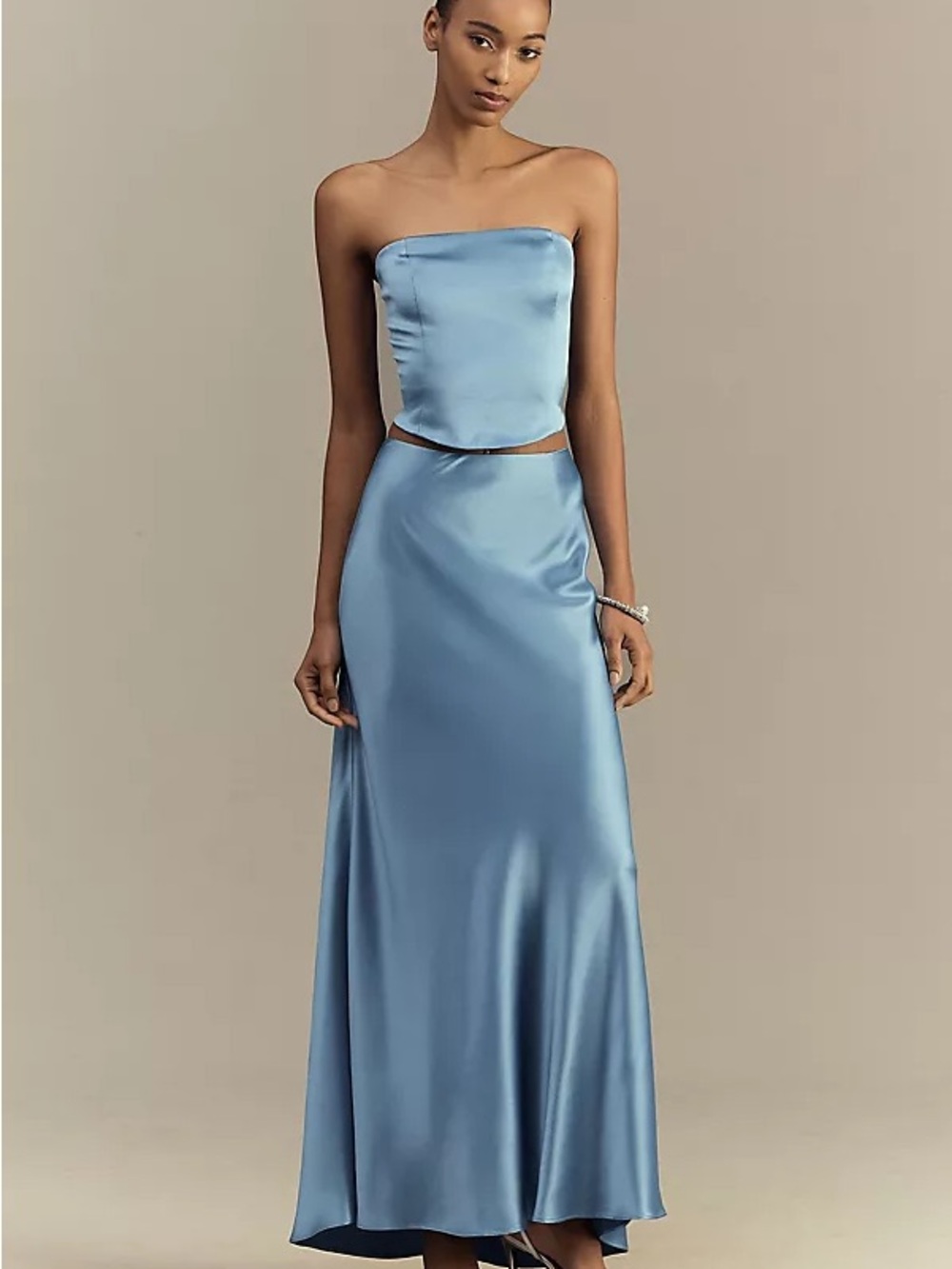 Anthropologie Mare Mare Strapless Satin Maxi 2 Piece Set in Sky Blue